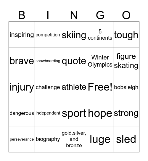 Winter Olympic Games Bingo Card