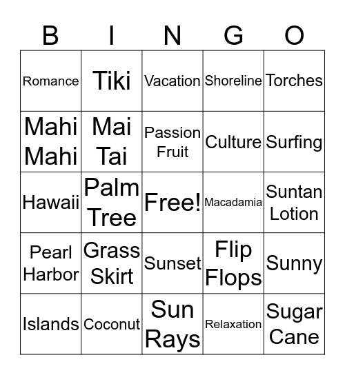 Aloha!!!! Bingo Card