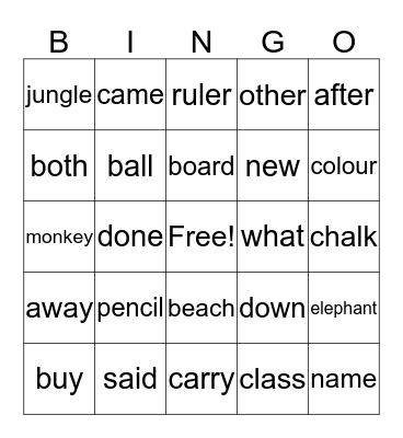 Unit 1 Bingo Card