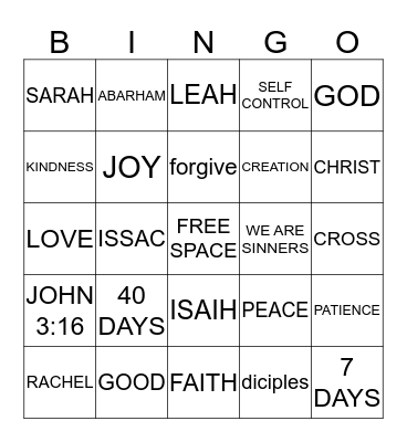 bible bingo Card