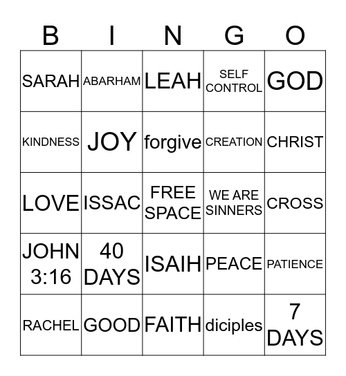 bible bingo Card