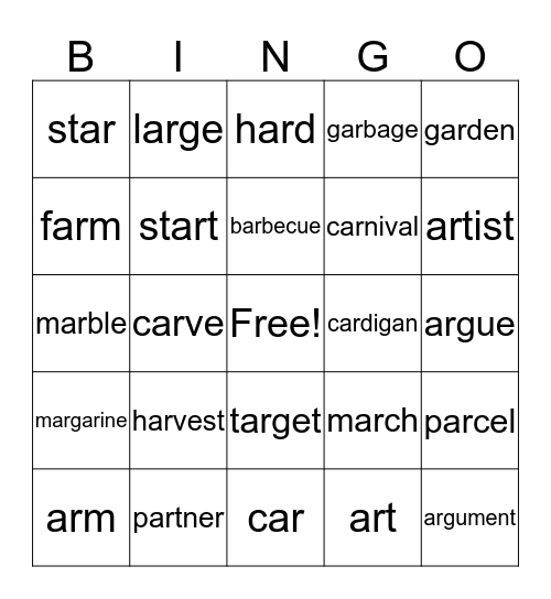List 1  Bingo Card