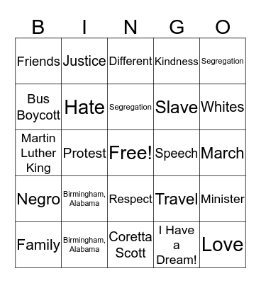 Our Friend Martin Bingo Game Bingo Card