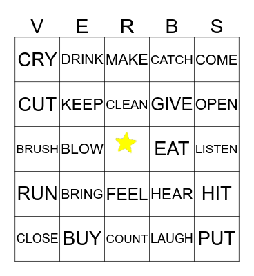 Verbs Bingo Card