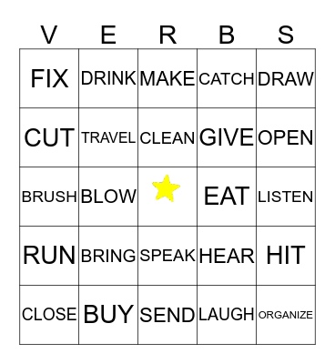 Verbs Bingo Card