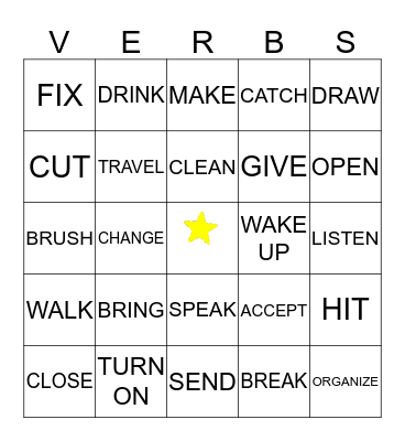 Verbs Bingo Card