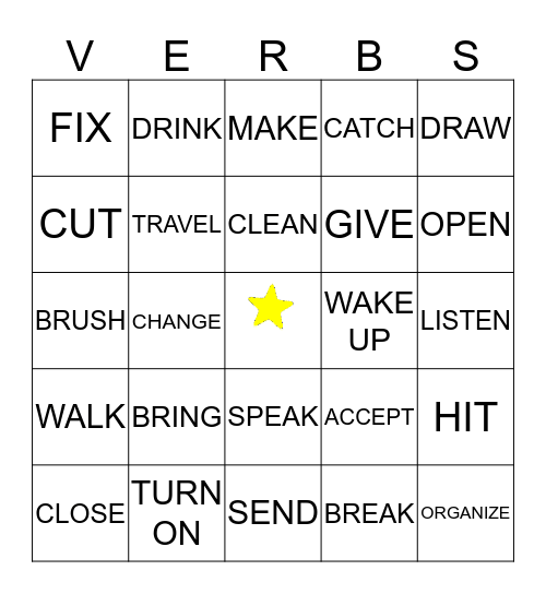 Verbs Bingo Card