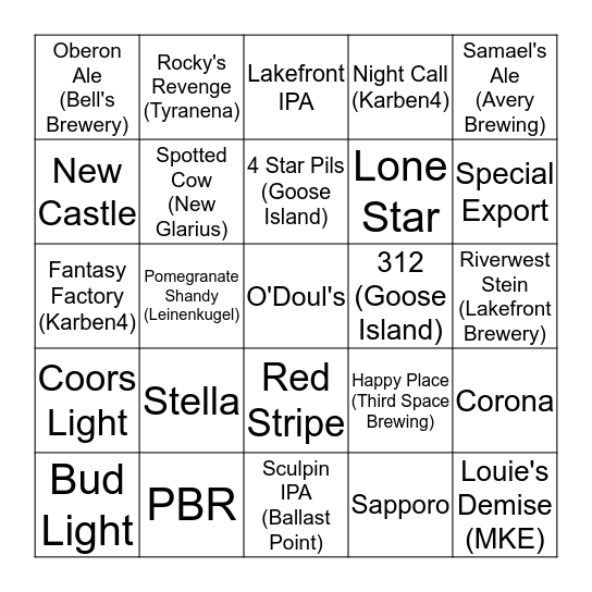 Beer Bingo Card