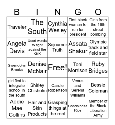 Amazing African American Women in History Bingo Card