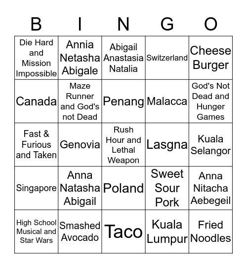 Nadia's Bingo Puzzler Bingo Card