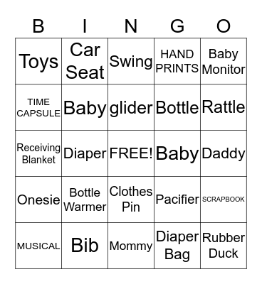 Kim's Baby Shower Bingo Card