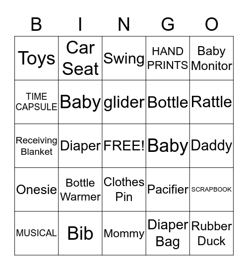 Kim's Baby Shower Bingo Card
