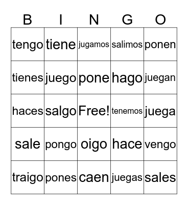 verbs de "go"  Bingo Card