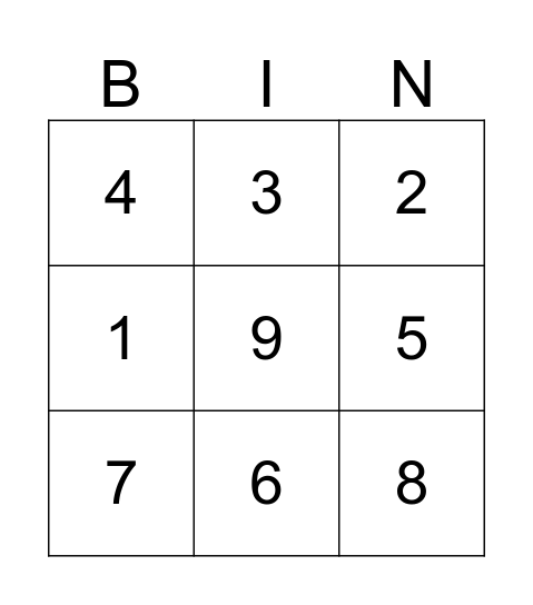 Number Bingo Card