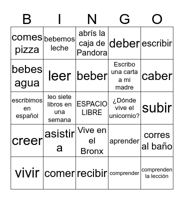 BINGO ER IR verbs gr5 Bingo Card