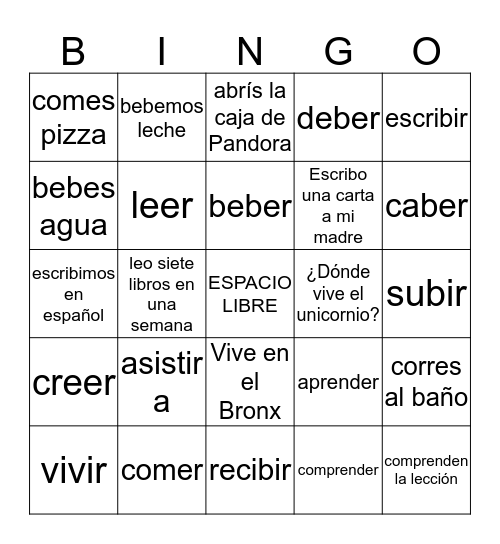 BINGO ER IR verbs gr5 Bingo Card