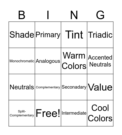 Color Wheel Bingo Card