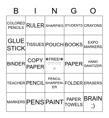 SCHOOL  Bingo Card