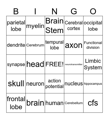 Brain Bingo Card