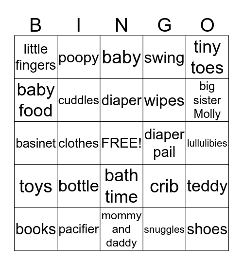 Baby Bingo Card