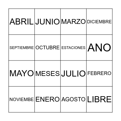 MESES DEL ANO Bingo Card
