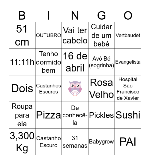 ALICE BABY SHOWER Bingo Card