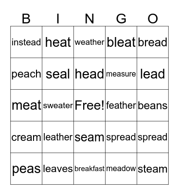 EA WOrds Bingo Card