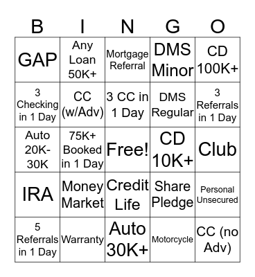 "Y" Bingo Card
