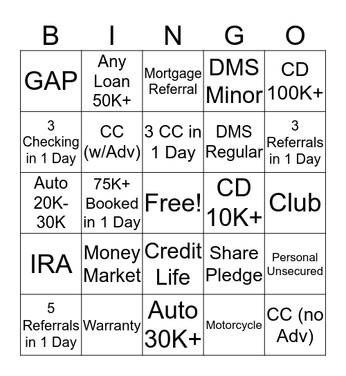 "Y" Bingo Card