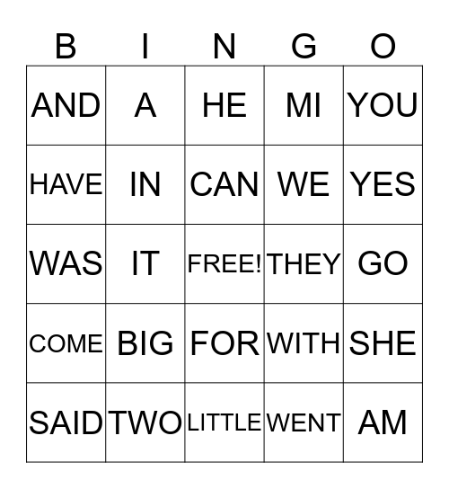 Kindergarden Bingo! Bingo Card