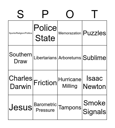 ON THE SPOT EPISODE 19 Bingo Card