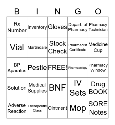 PHARMACY BINGO Card