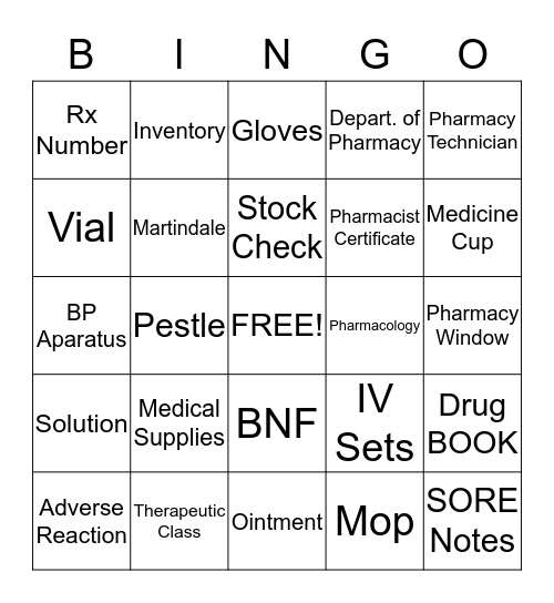 PHARMACY BINGO Card