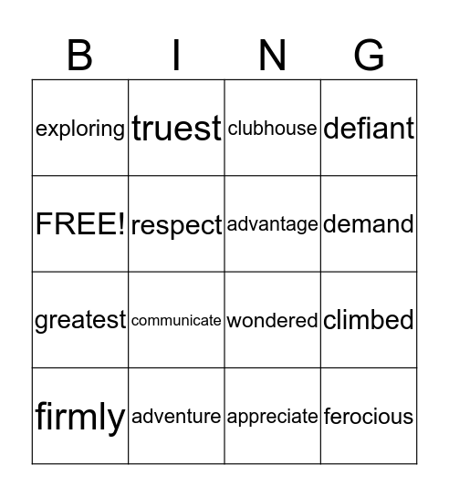 Horace and Morris Vocabulary Bingo Card