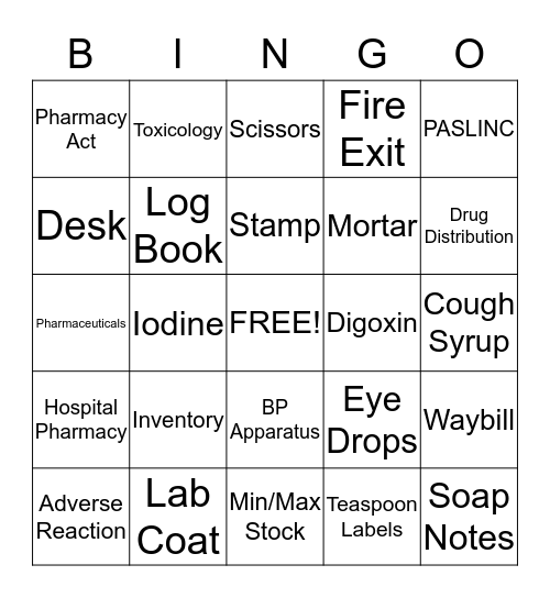 PHARMACY BINGO Card