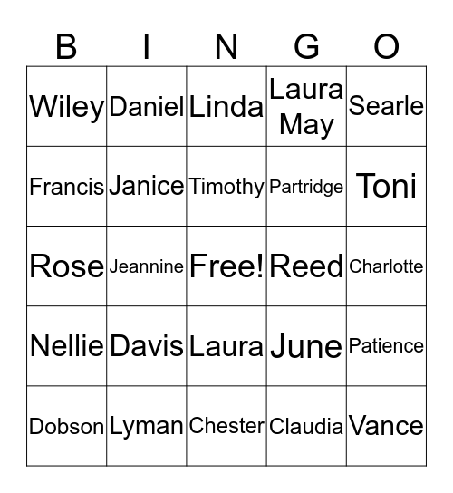 Family Bingo Card