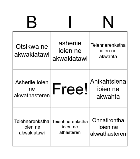 Tekanerenks Bingo Card