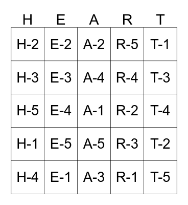 Healthy Heart Bingo Card