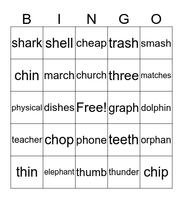 Consonant Digraphs 'ph', 'ch' & 'th' Bingo Card
