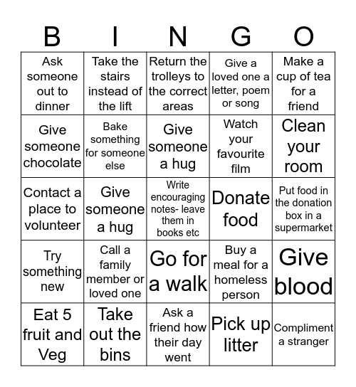 Good Deed Bingo  Bingo Card