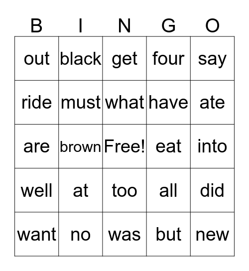 Primer Bingo Card