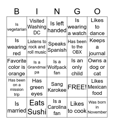Get Acquainted! Bingo Card