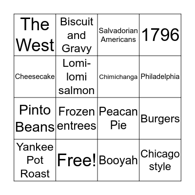 AMERICAN CUISINE Bingo Card