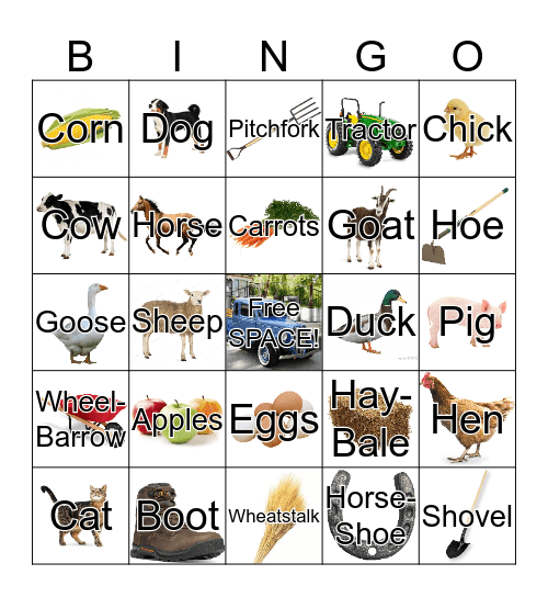 Nouns Around The Farm Bingo Card