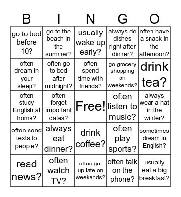 Do you...? Bingo Card