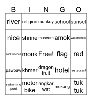 Cambodia Bingo Card