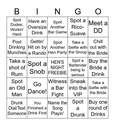 Bachelorette Bar Bingo  Bingo Card