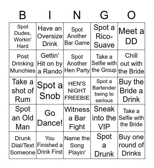 Bachelorette Bar Bingo  Bingo Card