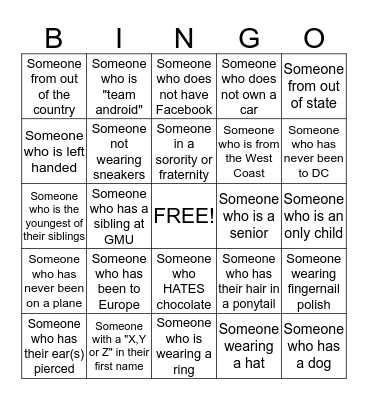 Getting to Know You Bingo Card