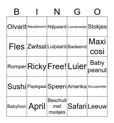 Babyshower Kirsten  Bingo Card